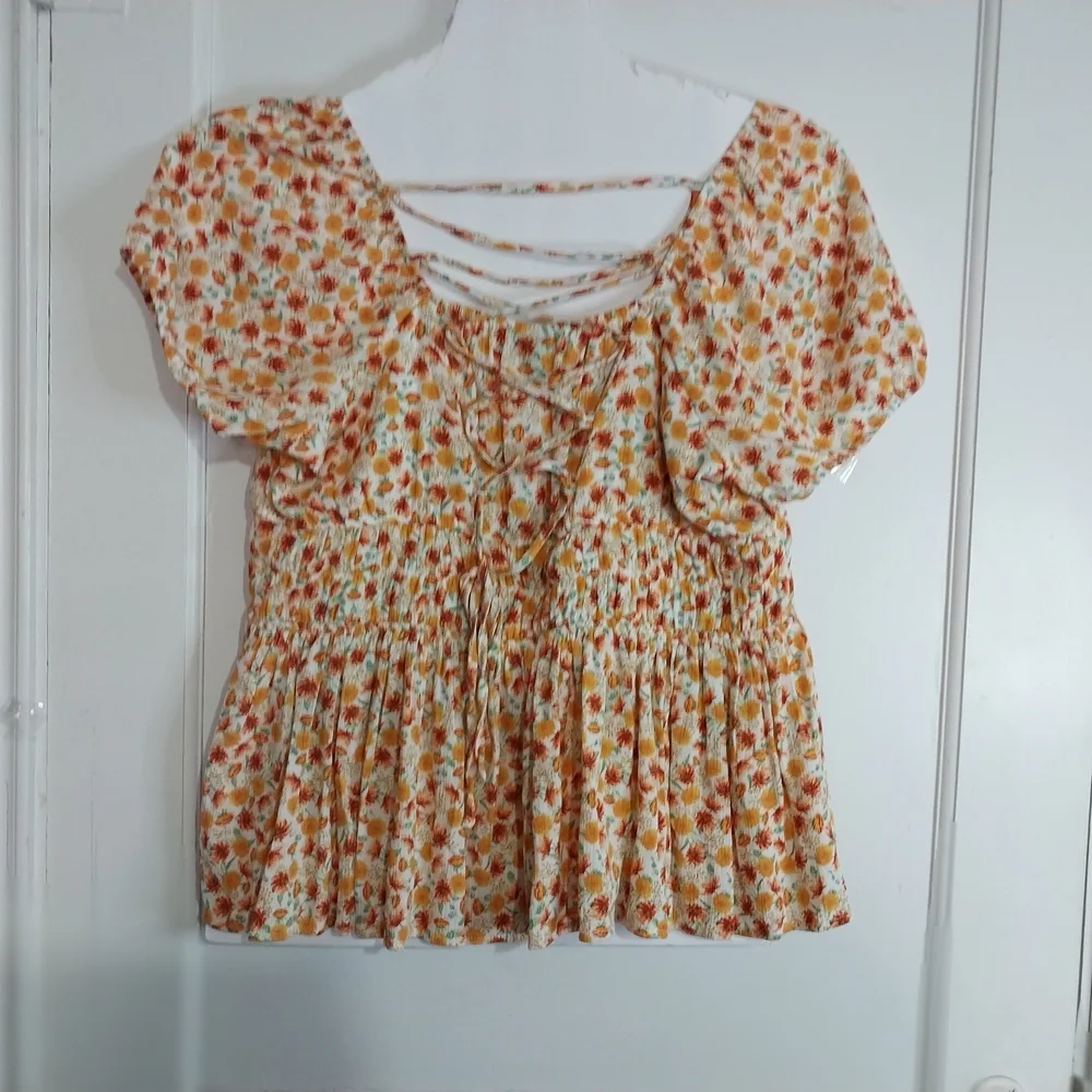 TORRID SIZE O Plus Smocked Peplum Floral Blouse - Yellow Floral Vietnam